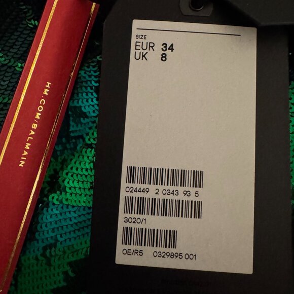 Balmain × H&M 2015 Runway Emerald Green Sequin Zipper Plunge Dress Size 2 NWT - Picture 14 of 14